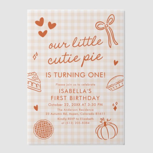 Invitations En Vélin Fall Cute Hand Drawn Our Little Cutie Pie Birthday (Recto)