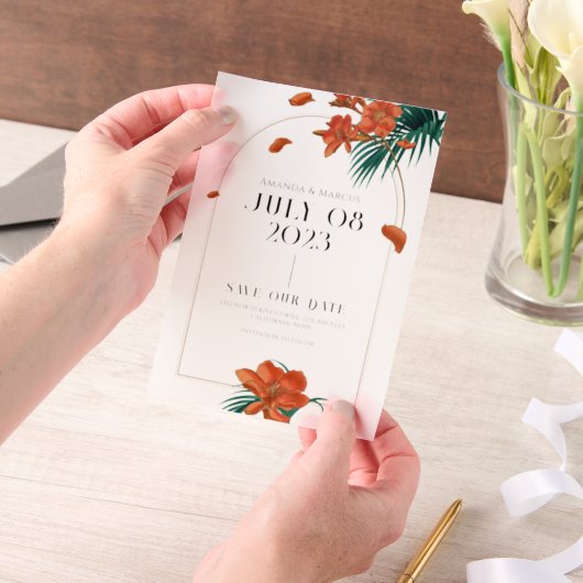 Invitations En Vélin Fancy Tropical Flowers Mariage - Enregistrer La Da (Ordinateur de poche)