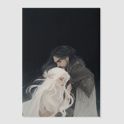 Invitations En Vélin Fantasy book vellum art main characters embracing (Recto)