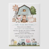 Invitations En Vélin Farm Animals, Cute Animals, Barn, First Birthday (Recto)