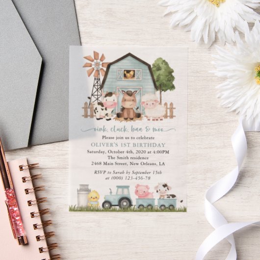 Invitations En Vélin Farm Animals, Cute Animals, Barn, First Birthday (Mariage)