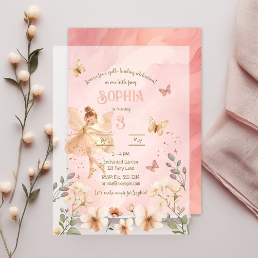 Invitations En Vélin Fée enchantée Forêt Aquarelle fille Anniversaire