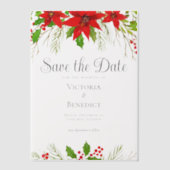 Invitations En Vélin Festive Red Christmas Botanical Enregistrer la dat (Recto)