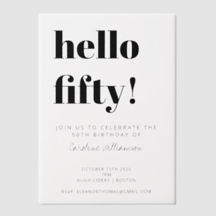 Invitations En Vélin Fête d'anniversaire de 50 ans en typographie blanc