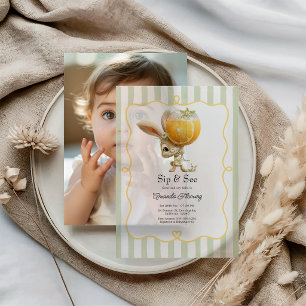Invitations En Vélin Fête de Bébé Cottagecore Lapin Sip & See