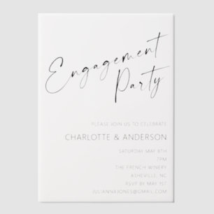 Invitations En Vélin Fête de fiançailles avec écriture noire minimalist