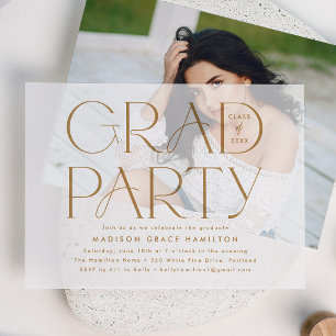 Invitations En Vélin Fête de fin d'études en typographie dorée moderne