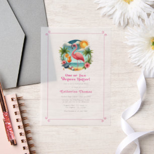 Invitations En Vélin Fête de graduation de Flamant rose tropical rose c