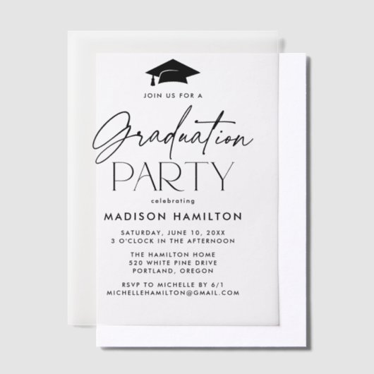 Invitations En Vélin Fête de graduation de script noir moderne (Compenser)