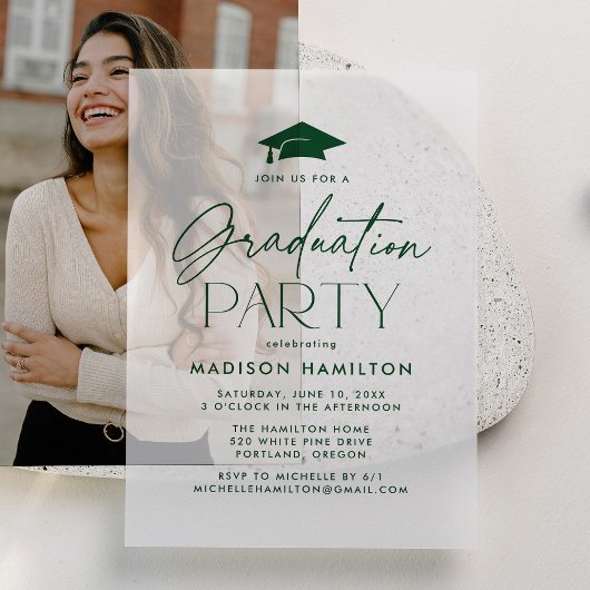 Invitations En Vélin Fête de graduation de script vert moderne