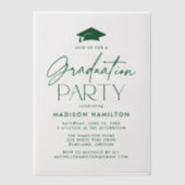 Invitations En Vélin Fête de graduation de script vert moderne (Recto)