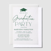 Invitations En Vélin Fête de graduation de script vert moderne (Compenser)
