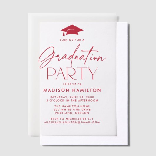 Invitations En Vélin Fête de graduation du Red Script moderne (Compenser)