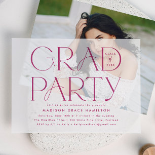 Invitations En Vélin Fête de graduation Magenta Typographie moderne