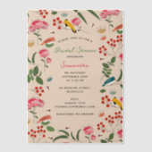 Invitations En Vélin Fête de mariage Floral Dessinés à la Main Oiseaux (Recto)