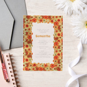 Invitations En Vélin Fête de mariage rétro groovy orange fleurs hippies