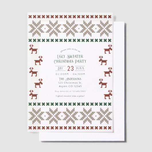 Invitations En Vélin Fête de Noël Cosy Cabine Ugly Sweet (Compenser)