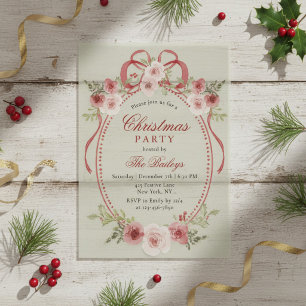 Invitations En Vélin Fête de Noël Florale Élégante Coquette