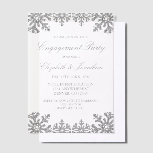 Invitations En Vélin Fête d'engagement Silver Winter Snowflake (Compenser)
