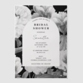 Invitations En Vélin Fête des mariées d'aquarelle Black White Peonies (Recto)