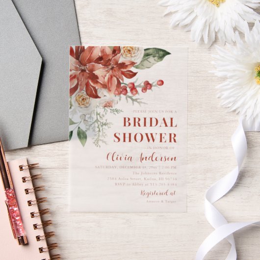 Invitations En Vélin Fête des mariées de Noël rouge hiver (Mariage)