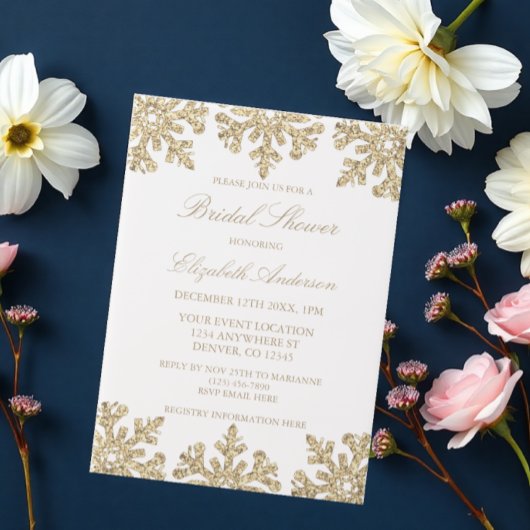 Invitations En Vélin Fête des mariées d'hiver Gold Snowflake