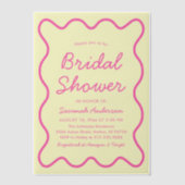 Invitations En Vélin Fête des mariées jaune rose ondulé rétro (Recto)