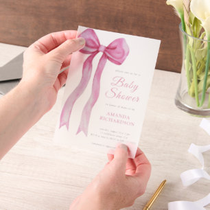 Invitations En Vélin Fête Prénatale Fille Arc en Cœur Aquarelle Rose