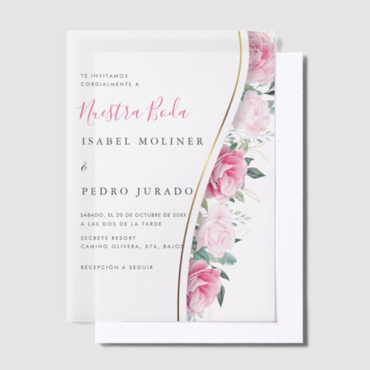 Invitations En Vélin Feuillage vert rose Floral Nuestra Boda Mariage (Compenser)
