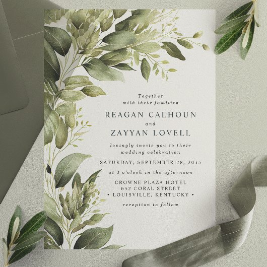 Invitations En Vélin Feuilles de verdure d'eucalyptus Mariage Moderne