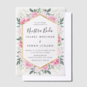 Invitations En Vélin Feuilles d'or rose Floral Nuestra Boda Mariage (Compenser)