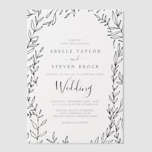 Invitations En Vélin Feuilles minimes Vert moderne Élégant Mariage Boho (Recto)