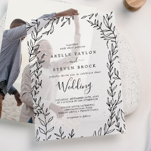 Invitations En Vélin Feuilles minimes Vert moderne Élégant Mariage Boho