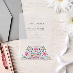 Invitations En Vélin Fiesta Mexicaine Vibrante Photo Mariage Arc-en-cie