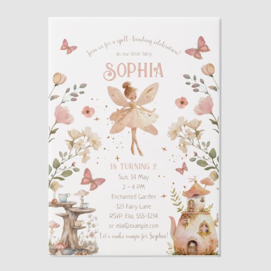Invitations En Vélin Fille Fée de Forêt Enchantée Anniversaire (Recto)