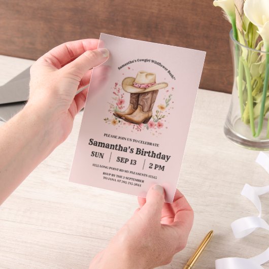 Invitations En Vélin Fille Fleur sauvage Bash Anniversaire | Occident r (Ordinateur de poche)