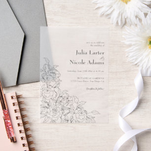 Invitations En Vélin Fleur de mariage Rose Rouge Dorée Élégante Poussié