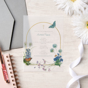 Invitations En Vélin Fleur sauvage de garçon grec orthodoxe baptême
