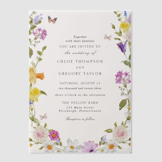 Invitations En Vélin Fleur sauvage Garden Mariage élégant (Recto)