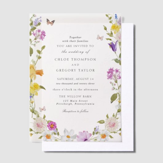 Invitations En Vélin Fleur sauvage Garden Mariage élégant (Compenser)