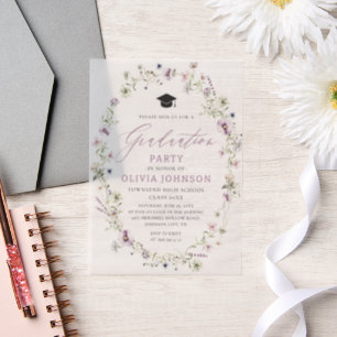 Invitations En Vélin Fleur sauvage moderne rose violet