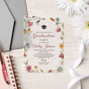 Invitations En Vélin Fleur sauvage Red Botanical Floral Graduation