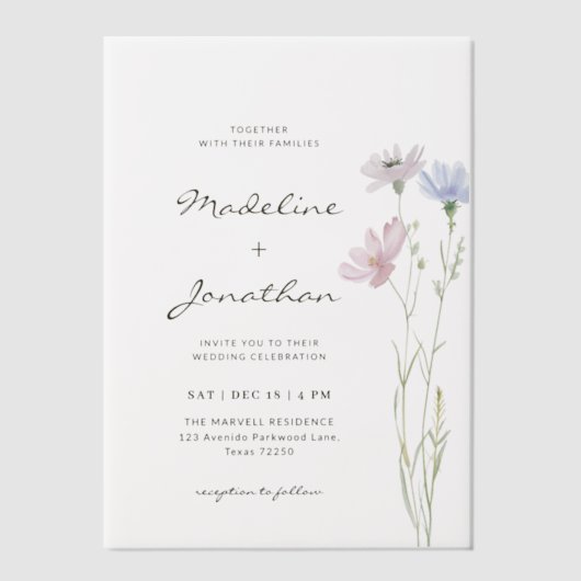 Invitations En Vélin Fleur sauvage simple et chic Mariage beige (Recto)