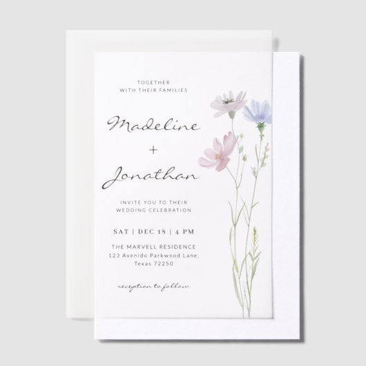 Invitations En Vélin Fleur sauvage simple et chic Mariage beige (Compenser)