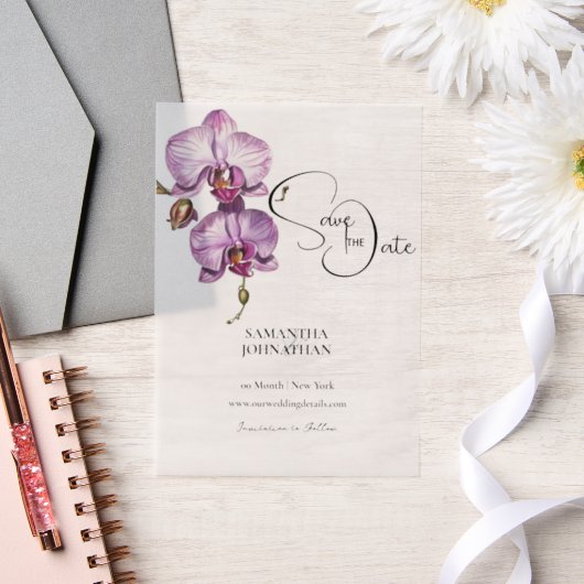 Invitations En Vélin Fleur tropicale violette à fleurs d'orchidée (Mariage)