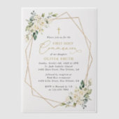 Invitations En Vélin Fleurs blanches crème, Boho, Première Sainte Commu (Recto)