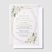 Invitations En Vélin Fleurs blanches crème, Boho, Première Sainte Commu (Compenser)