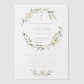 Invitations En Vélin Fleurs blanches dorées Croix Baptême (Recto)