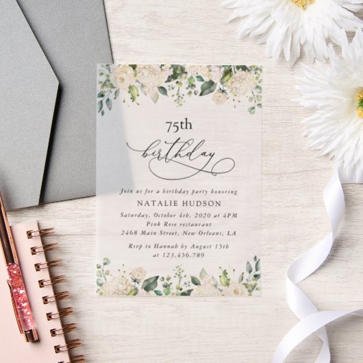 Invitations En Vélin Fleurs blanches, Fleurs crème, Boho, Anniversaire (Mariage)