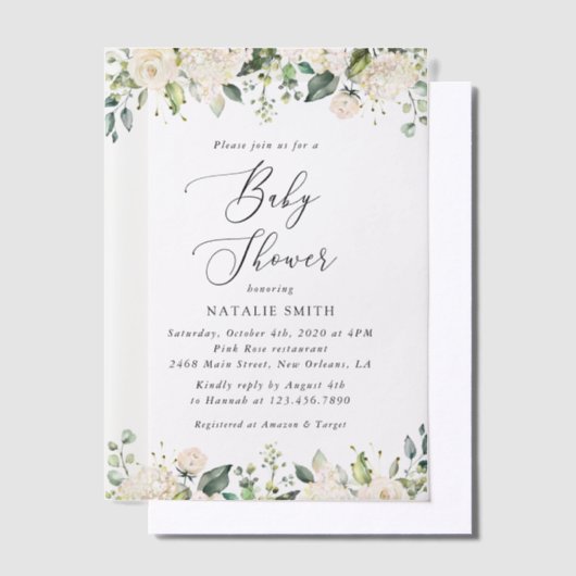 Invitations En Vélin Fleurs blanches, Fleurs de crème, Boho, Baby showe (Compenser)